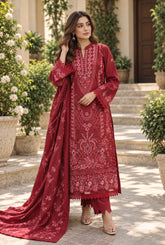 D-05 | Maroon Embroidered Karandi 3-Piece Suit with Shawl