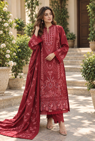 D-05 | Maroon Embroidered Karandi 3-Piece Suit with Shawl