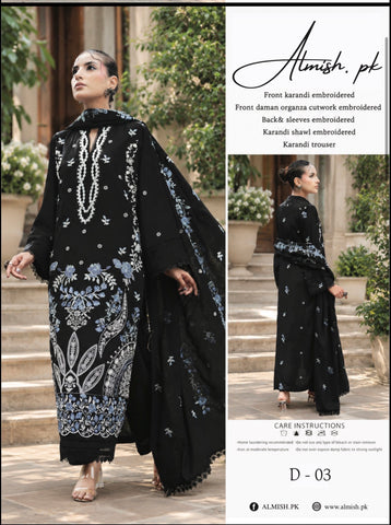 Black Karandi 3-Piece Embroidered Suit – D-03