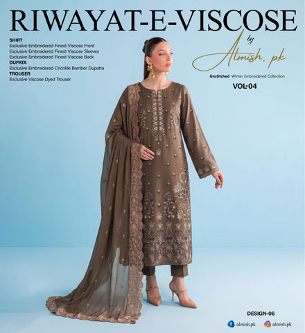 Riwayat-e-Viscose – Embroidered Viscose 3-Piece Winter Suit | Unstitched | Vol. 04 Design 06