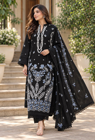 Black Karandi 3-Piece Embroidered Suit – D-03